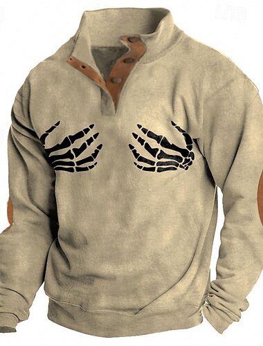 Herren Sweatshirt Schwarz Marineblau Khaki Stehkragen Grafik Schädel Druck Täglich Ferien Ausgehen Polyester Streetwear Lässig Herbst Winter Bekleidung Kapuzenpullover Sweatshirts