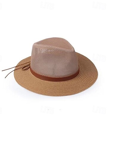  Large Brim Summer Cowboy Hat Knitted With Net Flat Brim Sun Protection Sun Hat Folding Men's Hat Beach Hat Casual