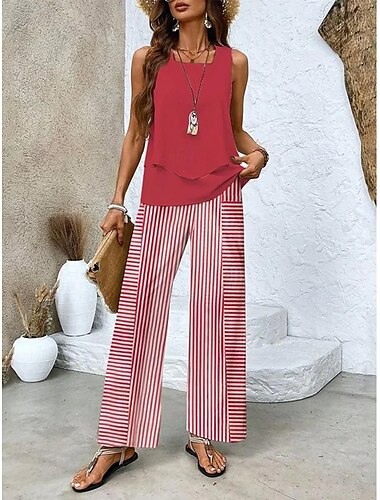 Damen Mode Streetwear Täglich Hosen-Sets Ärmellos Quadrathals Einfarbig Blumen Druck Urlaub Lässig Täglich Rote Blau Braun Sommer Normale Passform