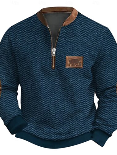  Herren Sweatshirt Viertelreißverschluss Sweatshirt Armeegrün Marineblau Braun Grau Halber Reißverschluss Farbblock Strukturiert Sport & Outdoor Täglich Ferien Polyester Streetwear Lässig Frühling