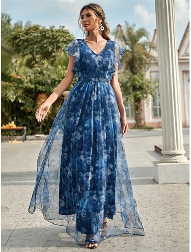  A-Linie Quinceanera-Kleider Elegant Kleid Formell Hochzeit Bodenlang Ärmellos V Ausschnitt Chiffon mit Blumenmuster 2025