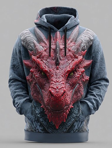  Herr Drake Huvtröjor Tröja Ytterkläder Huvtröja Rund hals Häftig 3D-tryck Nattklubb Streetwear Blå Snörning Höst Vinter Designer