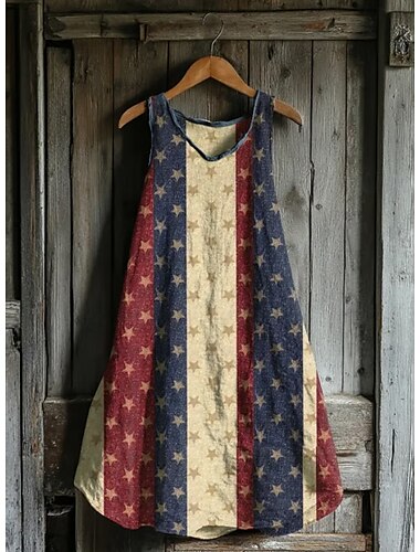  Amerikanischer Unabhängigkeitstag Damen Minikleid Sommerkleid Urlaub Party Lässig Party Cocktailparty Normale Passform Grafik Ärmellos V Ausschnitt Weiß Blau Grün Sommer Frühling