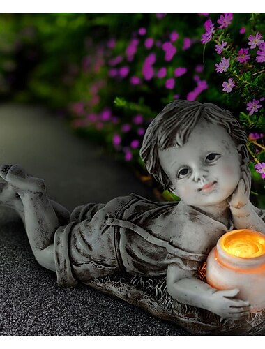  1 stück neue solar schlafen niedlichen jungen und mädchen fliesen können lampe ornament hause hof rasen landschaft dekoration licht