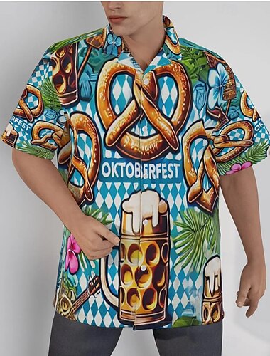 Oktoberfest Bier Brezel Hawaiihemden Aloha-Hemd Bayerisch München Deutsch Grafik Für Herren Erwachsene Karneval Oktoberfestbier 3D-Druck Urlaub Party