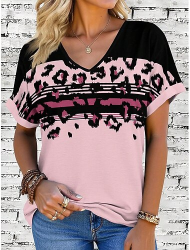  Damen T Shirt Blumen Grafik Vintage Stilvoll Modern Kurzarm V Ausschnitt Normale Oberteile Täglich Druck Rosa Fuchsie Grün Sommer Frühling