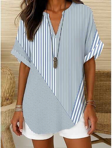  Dames Boho-shirt Grafisch Geometrisch Elegant Bohemen Tropisch Mouwloos Korte mouw V-hals Normale tops Dagelijks Feestdagen Strand Kleding Grasgroen Geel Blozend Roze blauw Paars Zomer Lente