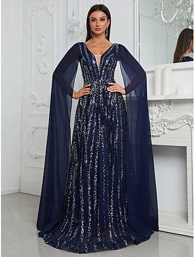  A-Linie Abendkleid Elegant Kleid Formell Hochzeit Bodenlang Ärmellos V Ausschnitt Chiffon mit Glitzer Paillette 2025