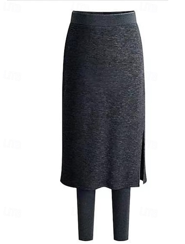  Damen Fleecehose Leggings Skort Streetwear Lässig Volle Länge Natürliche Taille Einfach Elastischer Bund Geteilt Thermowarm Bequem Außenbereich Urlaub Ausgehen Schwarz Hellgrau Dunkelgray Herbst