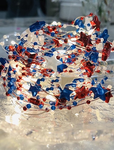  1 Pz Luce Decorativa a Stringa con 30 LED 3M Patriottica per il 4 Luglio Giorno dell'Indipendenza 250° Anniversario Giorno della Memoria Stringa di Luci Decorativa a Stelle Rosse Bianche e Blu Tema
