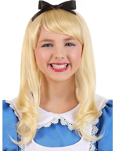  Alice im Wunderland Perücke für Mädchen lange glatte blonde Perücken für Kinder Filmcharakter Cosplay Haarperücken Halloween Perücken