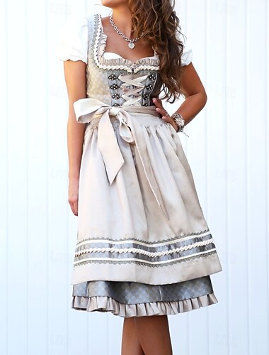  Karnival Oktoberfest öl Kostym Klänningar Dirndl Hembiträde Bavarian Tyska München Ängar Dam Fest Ölfestival Traditionell stil tyg