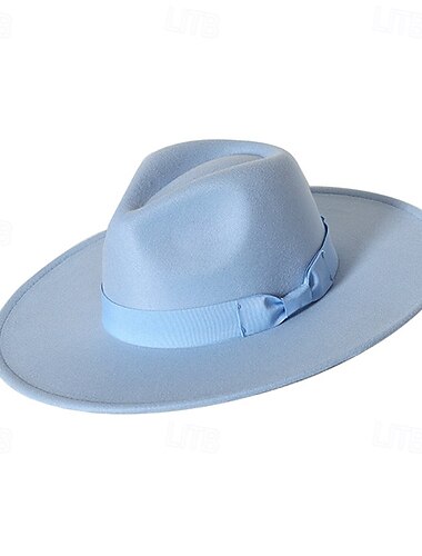  Unsex weicher Fedora-Hut Jazzhut Mode Bogen Zylinderhut große Krempe Jazz weicher Fedora-Hut