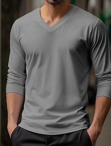  Herren T Shirt Langarmshirt Langarm Rundhalsausschnitt Winter Frühling & Herbst Einfarbig Einfach Täglich Sportbekleidung Lässig Basic Rein Outdoor Lässig Athleisure Dunkelgrau Schwarz Weiß Top
