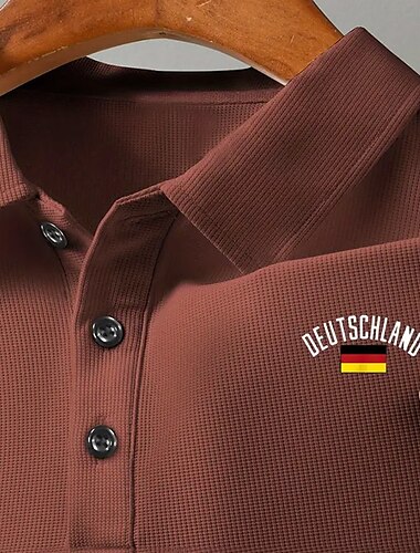  Herren Waffel-Poloshirts Lässig Umlegekragen Kurzarm Mode Modern Deutschland Nationalflagge Knöpfe Rein Sommer Mahagoni Schwarz Hellgrün Dunkelblau Hellblau Waffel-Poloshirts