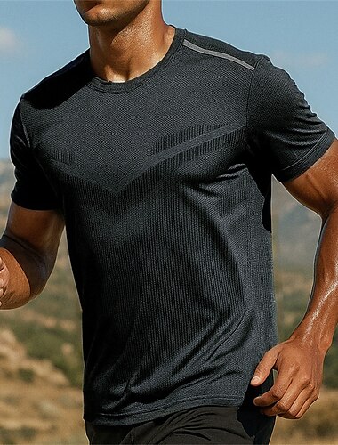  Herren Lauf-T-Shirt Laufoberteil Kurzarm T-Shirt Atmungsaktiv Schnelltrocknend Leicht Elastisch Tennis Golfspiel Laufen Sportbekleidung Sportkleidung Einfarbig Dunkelgrau Armeegrün Marinenblau