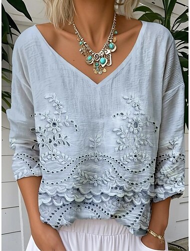  Mujer Blusa Floral Graphic Vintage Elegante Clásico Manga 3/4 Escote en Pico Tops regulares Diario Rosa Azul Piscina Morado Verano Primavera