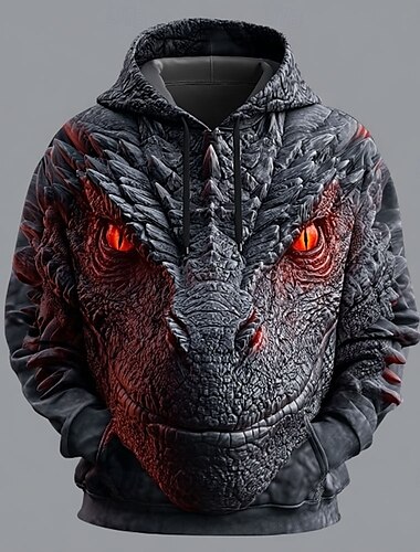  Per uomo Drago 3D Felpe con cappuccio Felpa Felpa con cappuccio Felpa con cappuccio Girocollo Cool Stampa 3D Club Abbigliamento casual alla moda Giallo Rosso Coulisse Autunno Inverno progettista