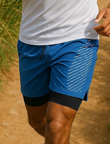  Herren Laufshorts Tasche 2 in 1 Shorts Sport & Outdoor Lässig Atmungsaktiv Schnelltrocknend Leicht Elastisch Tennis Golfspiel Laufen Normale Passform Sportbekleidung Sportkleidung Schwarz Meeresblau
