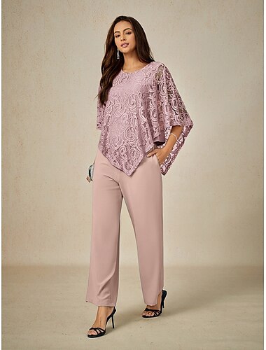  Damen Bluse Elegante Oberteile Einfach Elegant Halbarm Rundhalsausschnitt Normale Oberteile Hochzeitsgast Täglich Spitze Patchwork Geschichtet Erröten Sie Rosa Sommer Frühling