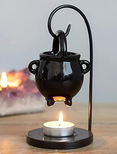  1 set di bruciatore di oli essenziali a forma di calderone pagano nero sospeso - diffusore di aromi per scaldare la cera con maniglia per un incantevole arredamento per la casa, fragranze essenziali
