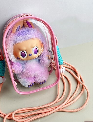  durchsichtige Tasche mit Schlüsselanhänger für 17/15 cm Plüschpuppe, hängende Vitrine, Schutzhülle, Aufbewahrungsbox aus Kunststoff-PVC (ohne Puppe)