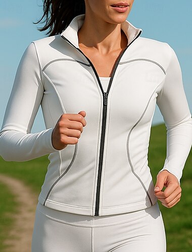  Mujer Chaqueta para correr Chaqueta para exteriores Full Zip Delgado Manga Larga Abrigos Deportivo Transpirable Secado rápido Ligero Elástico Tenis Golf Corriendo Ropa de deporte Ropa de Deporte