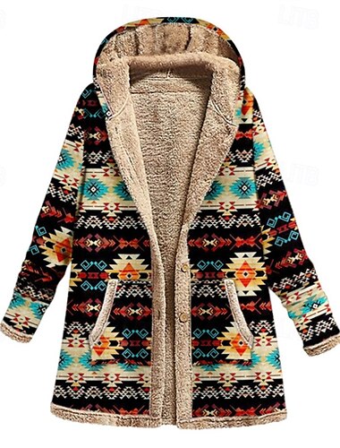  Damen Fleecejacke Mantel Kapuzenjacke Warm Bequem Reißverschluss Tasche Mode Modern Lässig Geometrisch Ausgehen Wochenende Reisverschluss Regulär Mit Kapuze Normale Passform Langarm Oberbekleidung