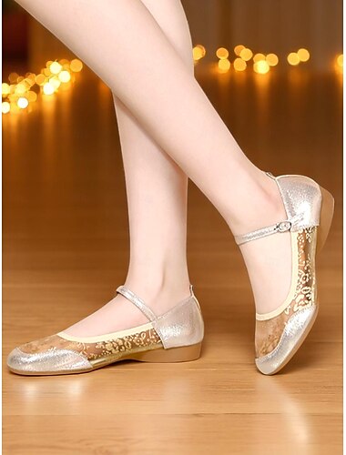  Ballerinas aus goldglitzerndem Netzstoff für Damen mit bestickter Spitze – professionelle Tanzschuhe für Bühnenauftritte, Ballsaalproben und Konzerte