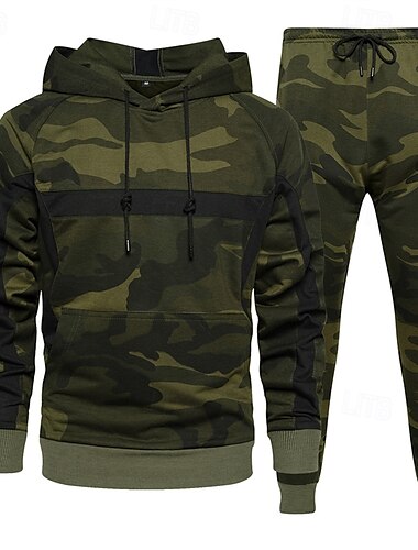  Herren Trainingsanzug Jogginghose Athleisure Herbst Langarm Winddicht Fitnessstudio Training Sport Sportbekleidung Sportkleidung Tarnung Armeegrün Khaki