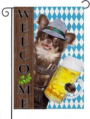  Oktoberfest Garden Flag German Bavarian 12 x 18 Inch Yard Flags, Small Garden Flags for Outside, Outdoor Flags,Beer Design White Blue Plaid Holiday Garden Flags