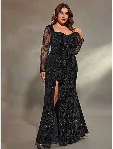  Meerjungfrauenschnitt Abendkleid Elegant Kleid Formell Hochzeit Bodenlang Langarm Herzförmiger Ausschnitt Tüll mit Schlitz 2025
