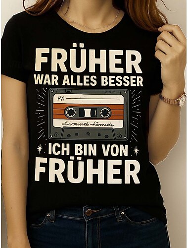 女性用 Tシャツ グラフィック レタード ヴィンテージ スタイリッシュ クラシック 半袖 クルーネック ラウンドネック レギュラートップス 日常 週末 プリント ブラック ピンク ルビーレッド ブルー 夏 春 Ridicule Husband
