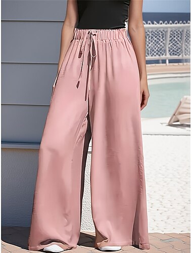 Dames Breed Been Chinese Modieus Basic Casual Lang Hoge taille Effen Zak Elastische tailleband Comfortabel Zacht Micro-elastisch Buiten Straat Zwart Blozend Roze Khaki Leger Groen Zomer Lente Normale