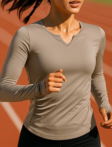  Per donna Tinta unita Top da corsa Maglia da corsa Estate Primavera Snello Manica Lunga Scollo a V Asciugatura Rapida Leggero Elastico Traspirante Tennis Golf Corsa Nero Viola Verde abbigliamento