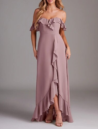 A-Linie Brautjungfernkleid Herzausschnitt Kurzarm elegant asymmetrisch Chiffon mit Rüschen / Schlitz vorne 2025