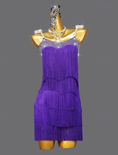 Baile Latino Vestido Cristal / Cristal Borla Color Puro Mujer Rendimiento Entrenamiento Sin Mangas Licra