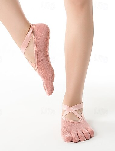  Mujer Calcetines de suelo Cinco dedos del pie Antifricción Transpirable absorbente del sudor por Pilates Danza Aptitud física