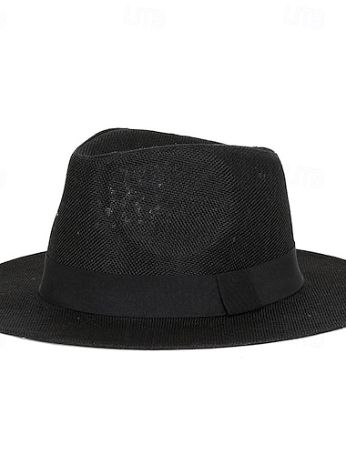  Herren-Sonnenhut aus Leinen, Panamahut mit flacher Krempe, britischer Jazzhut, Sonnenschutz, Gentleman-Hut
