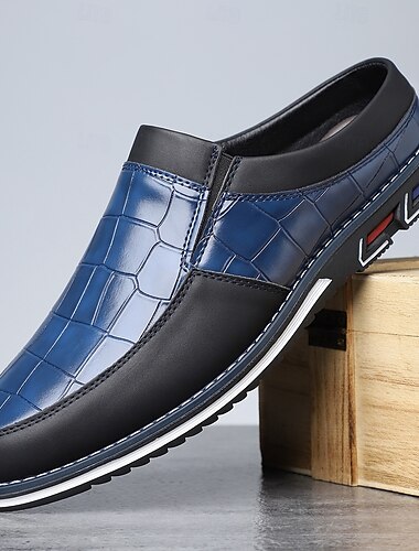  Chaussures décontractées à enfiler bleues et noires pour hommes – Tige à motif crocodile avec semelle contrastante, chaussures légères et modernes pour les voyages, les tenues décontractées et le quotidien