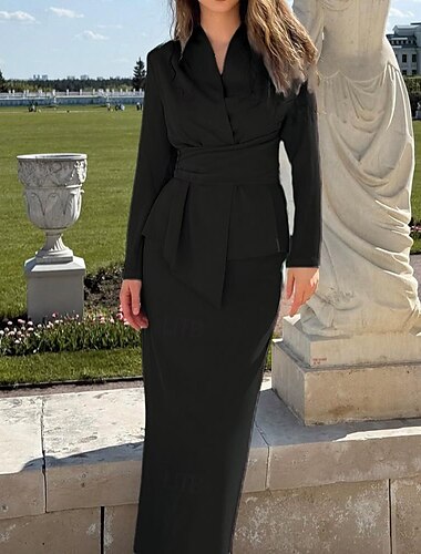  Zweiteilig Meerjungfrauenschnitt Brautmutterkleid Elegant Einfach Minimalistisch V Ausschnitt Bodenlang Satin Langarm mit Einfarbig 2025
