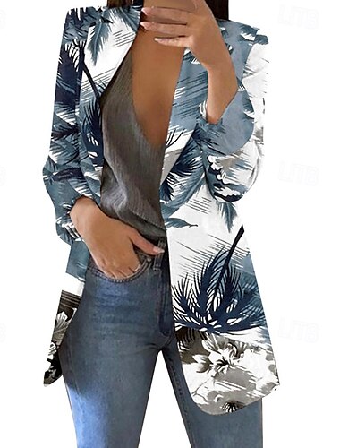  Dam Kavaj Bekväm Mönster Elegant Mode Ledigt Blommig Utekväll Ledigt / vardag Cardigan Normal Kavajslag Normal Långärmad Ytterkläder Blå Grön Ros Vår Höst