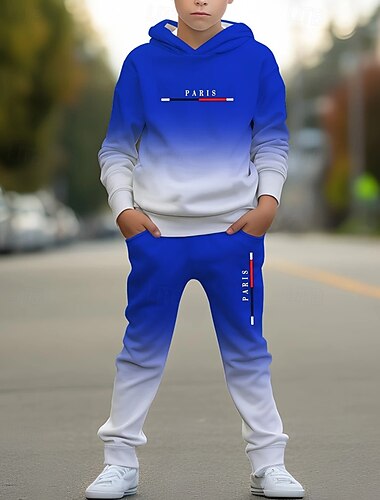  Jungen 3D Farbverläufe Hoodie- und Jogginghosen-Set Sportanzug Trainingsanzüge Langarm Frühling Herbst Täglich Basic Lässig Kinder 4-12 Jahre Mit Kapuze Outdoor Urlaub Sport Figurbetonter Schnitt
