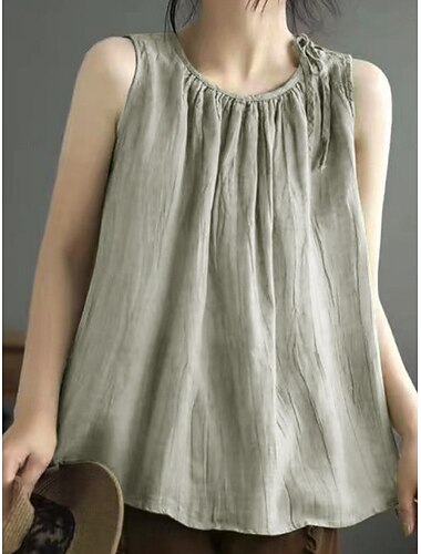  Damen Baumwoll-Leinen-Hemden Camisole-Tanktop Einfarbig Basic Lässig Ärmellos Rundhalsausschnitt Normale Oberteile Täglich Schwarz Marineblau Purpur Grün Grau Sommer