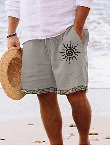  Herren Shorts Leinenshorts Sommershorts Strandshorts Elastischer Bund Kordelzug Gerader Schnitt Einfach Komfort Weich Knielang Täglich Strand Urlaub Mode Gelb Blau Unelastisch