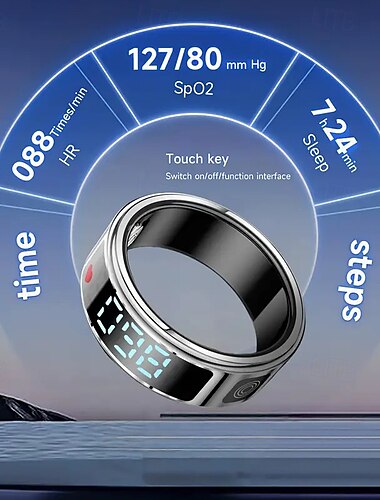  Smartring aus Edelstahl mit Digitalanzeige – Schrittzähler, Schlaf- und Schwimmtracker, kabellose Funktion, wasserdicht nach IP68, stilvolles Unisex-Design, kompaktes und stilvolles Geschenk für