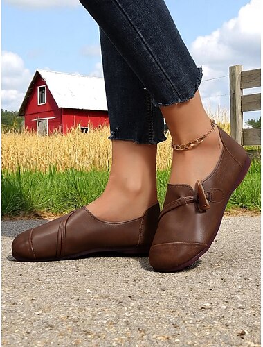  Braune Barfuß-Loafer mit weiter Zehenpartie für Damen – weiche, rutschfeste Freizeitschuhe mit Schnallenriemen, bequeme Schuhe für tägliche Gartenspaziergänge, Reisen und Wochenendmärkte
