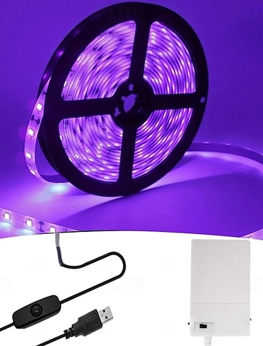  led uv black light strip paars led light strip usb interface met schakelaar of accubak smd2835 380-400nm uv led niet-waterdichte black light lamp geschikt voor fluorescerende dans en uv body coating