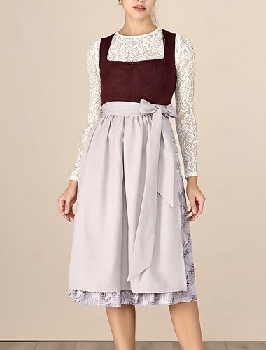  Karneval Oktoberfestbier Kostüm Dirndl Trachtenkleider Oktoberfest / Bier Bayerisch Wiesn Wiesn Damen Stoff im traditionellen Stil Kleid Schürze