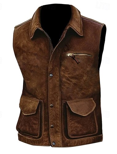  Herren Weste Gilet Outdoor Täglich Vintage Lässig Frühling Herbst Tasche Knöpfe Polyester Bequem Einfach Einreihig Ein-Knopf Revers Normale Passform Braun Weste